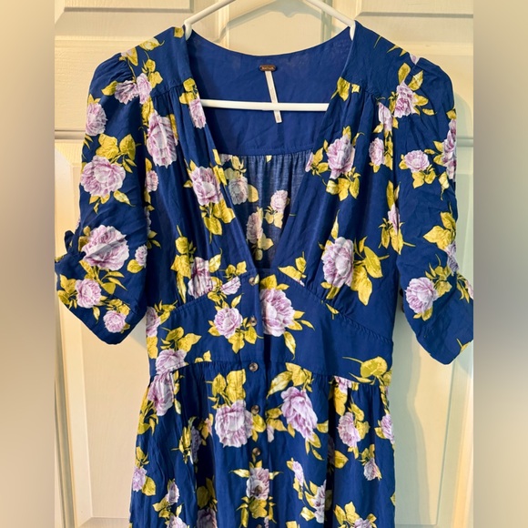 Free People Printed Love of My Life Midi Dress Floral Blue XS Button Front Midi - Picture 9 of 16